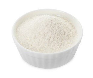 Photo of Baking powder in bowl isolated on white