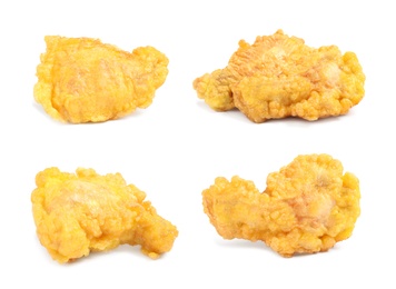 Set of fresh fried chicken on white background