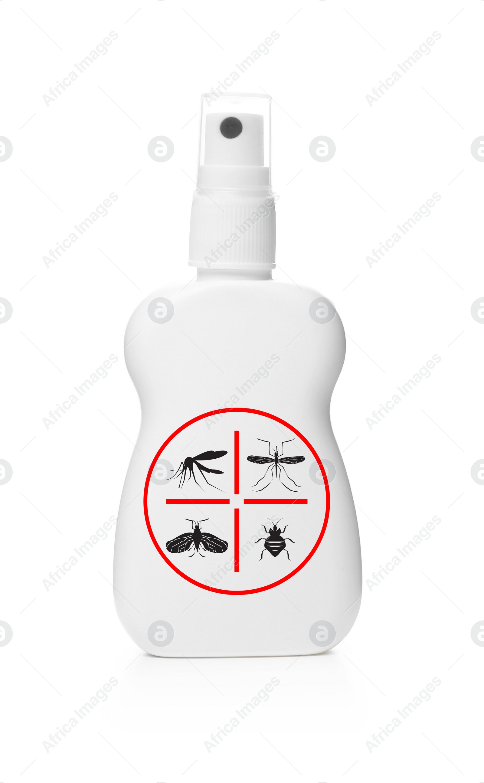 Image of Bottle of insect repellent on white background