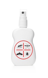 Image of Bottle of insect repellent on white background