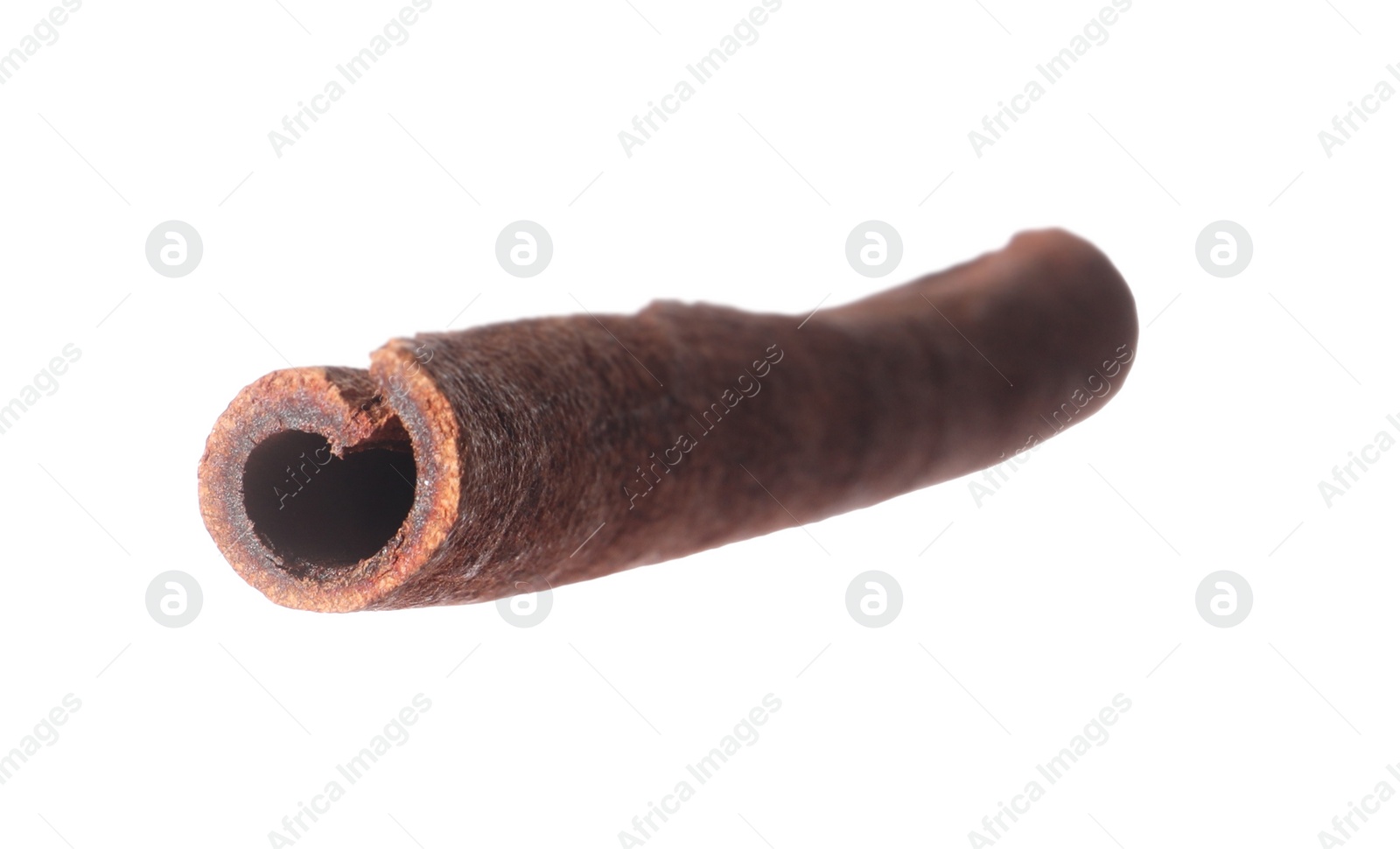 Photo of One aromatic cinnamon stick isolated on white