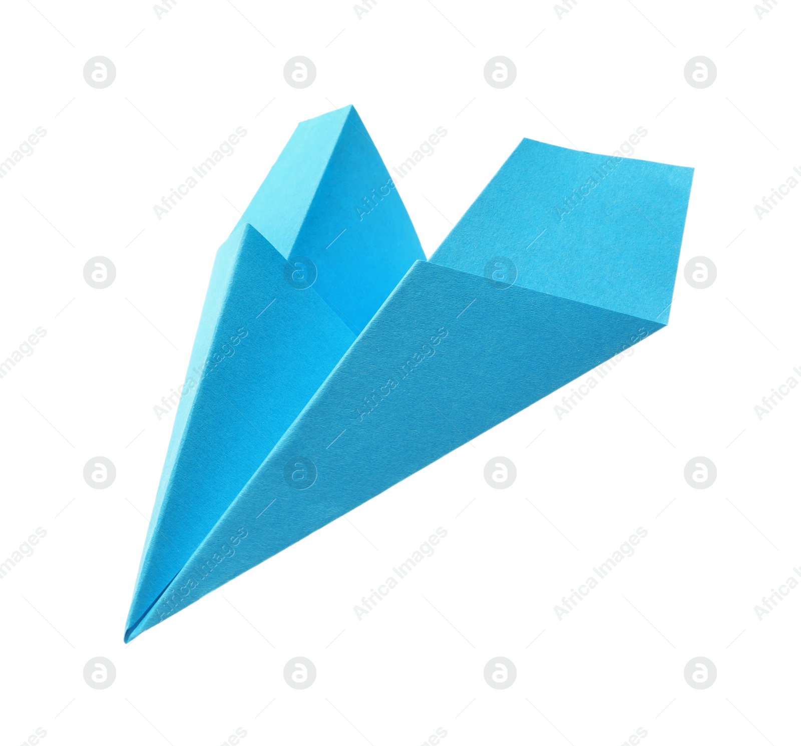 Photo of Handmade light blue paper plane isolated on white