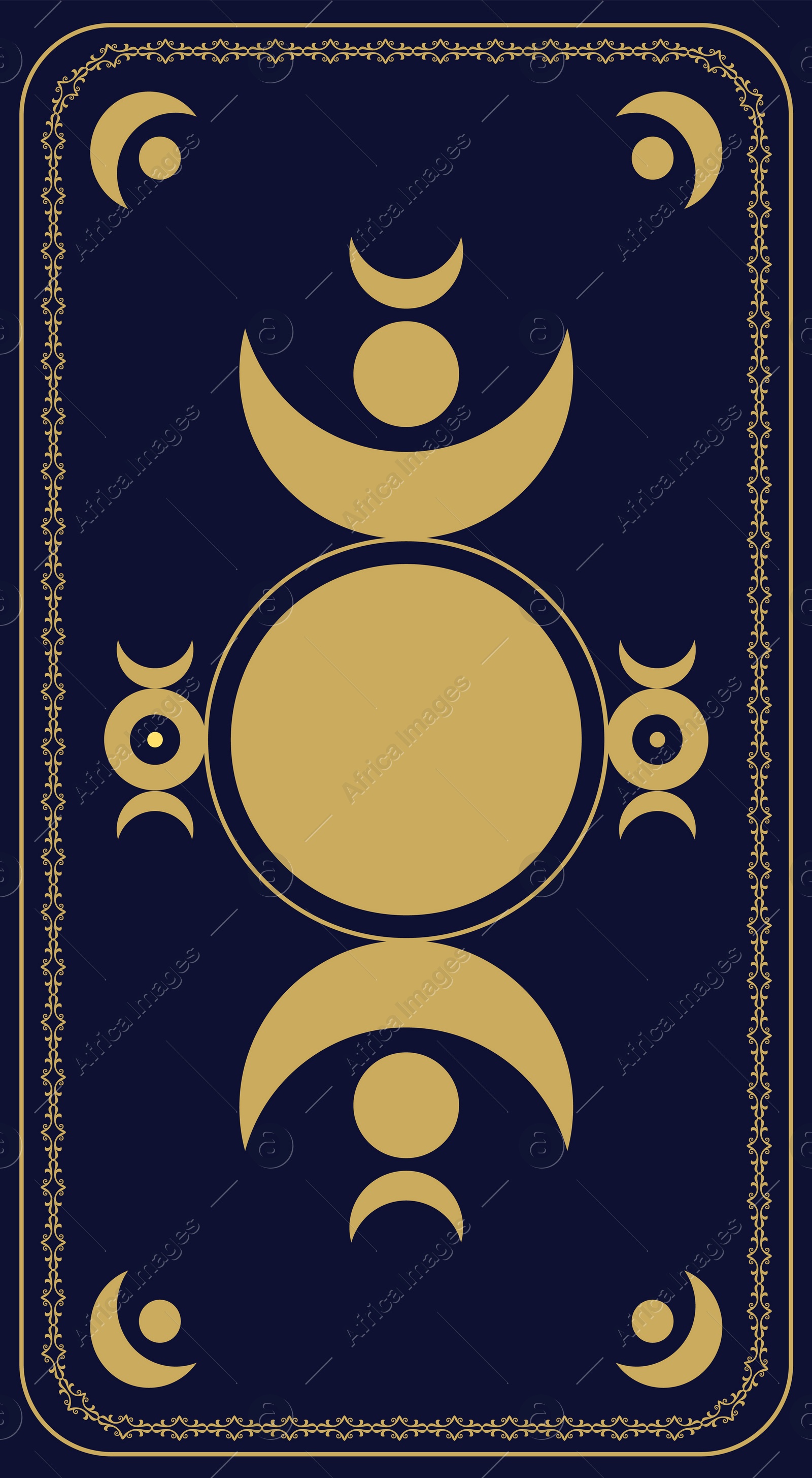 Illustration of Tarot card design, reverse side. Fortune telling