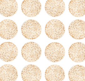 Set of puffed corn cakes on white background. Pattern design