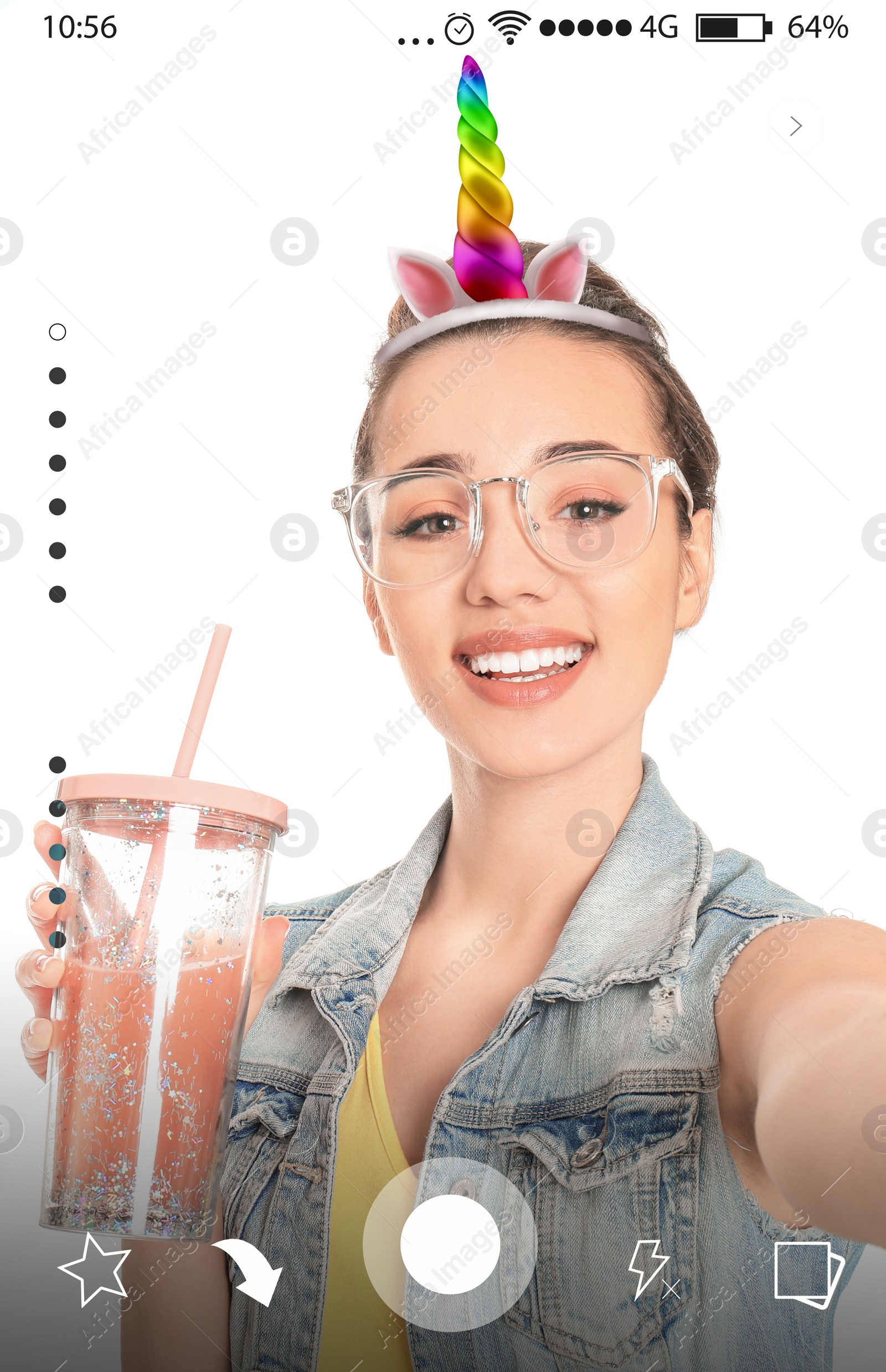 Image of Popular blogger taking funny selfie for posting in social media