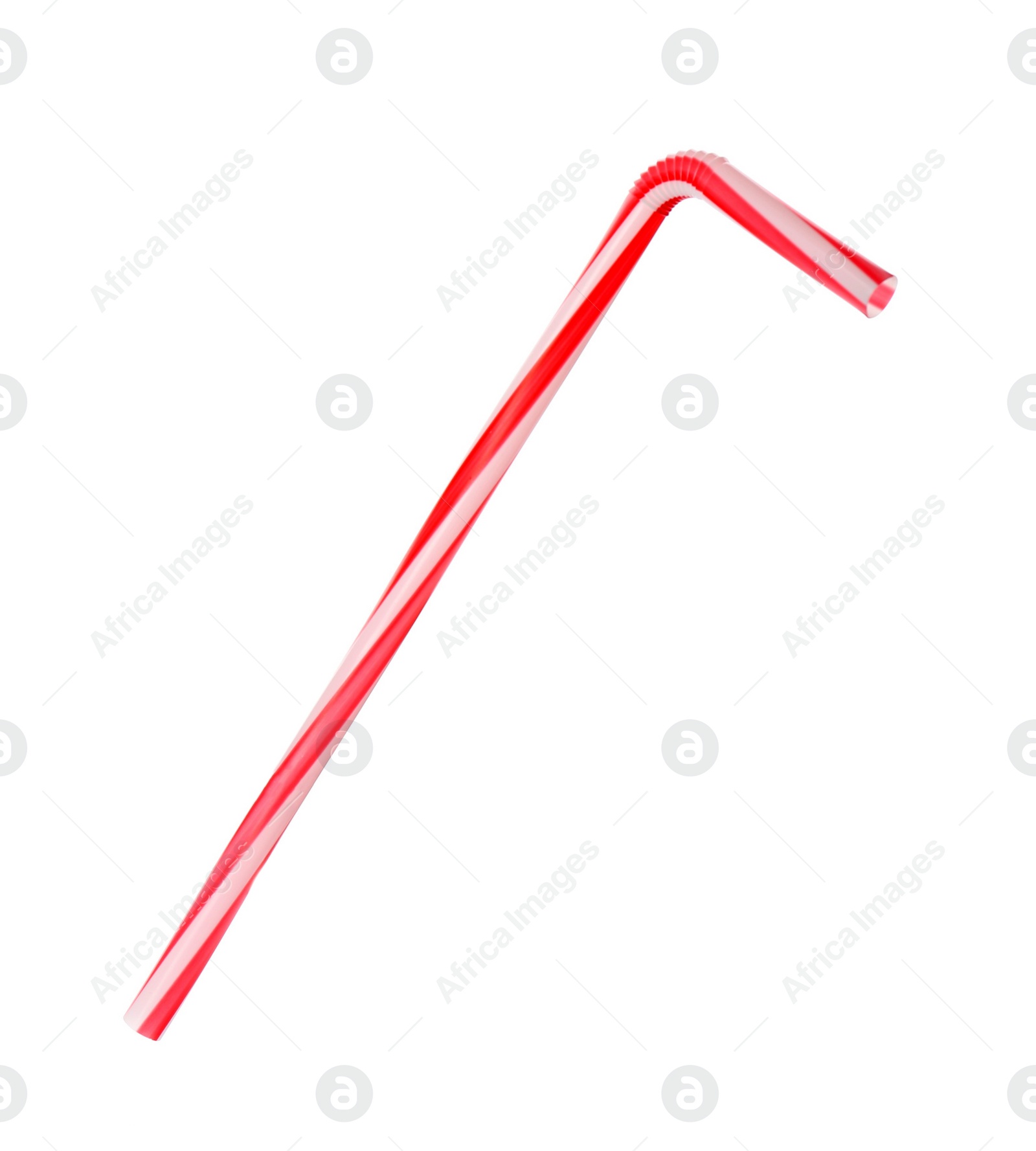 Photo of Red striped plastic straw for drink isolated on white