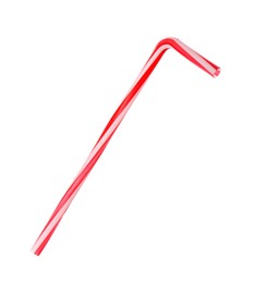 Red striped plastic straw for drink isolated on white