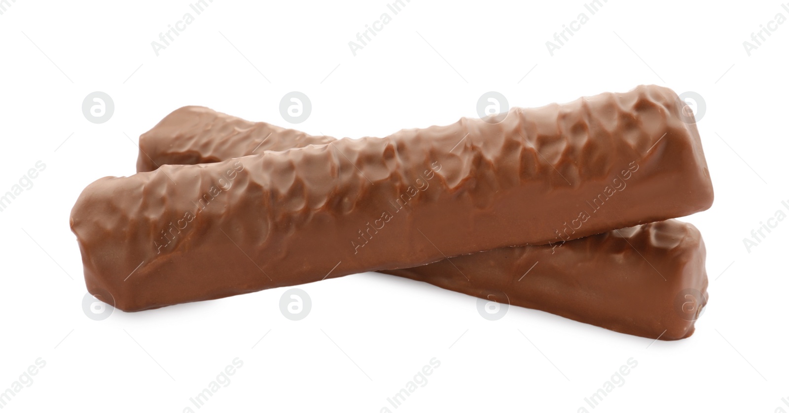 Photo of Sweet tasty chocolate bars on white background