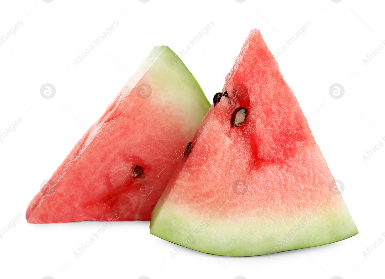 Photo of Slices of delicious ripe watermelon on white background