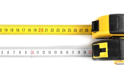 Measuring tapes on white background