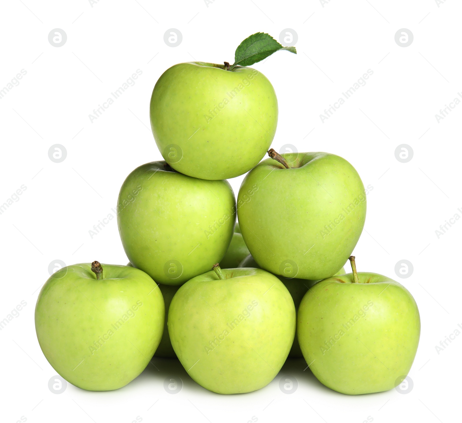 Photo of Delicious ripe green apples on white background