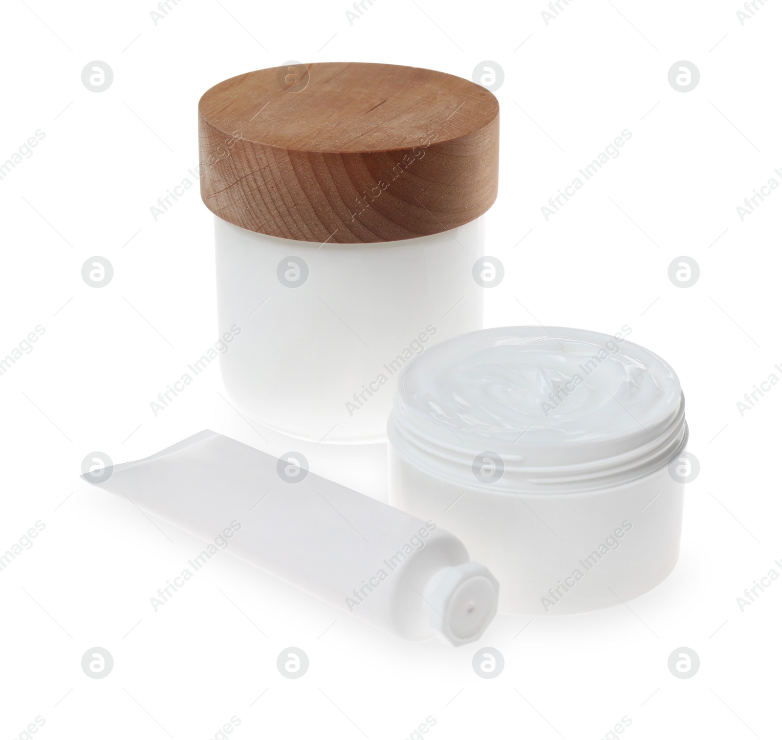 Photo of Set of luxury cosmetic products on white background