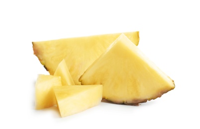 Photo of Slices of fresh pineapple on white background