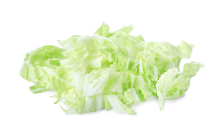 Photo of Fresh chopped Chinese cabbage isolated on white