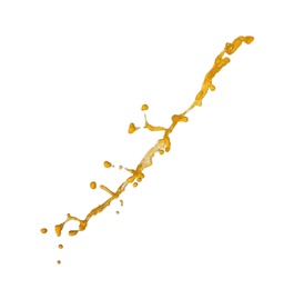 Photo of Splash of orange juice on white background