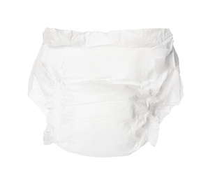 Photo of Single disposable baby diaper isolated on white