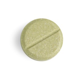 Photo of One pill isolated on white, top view