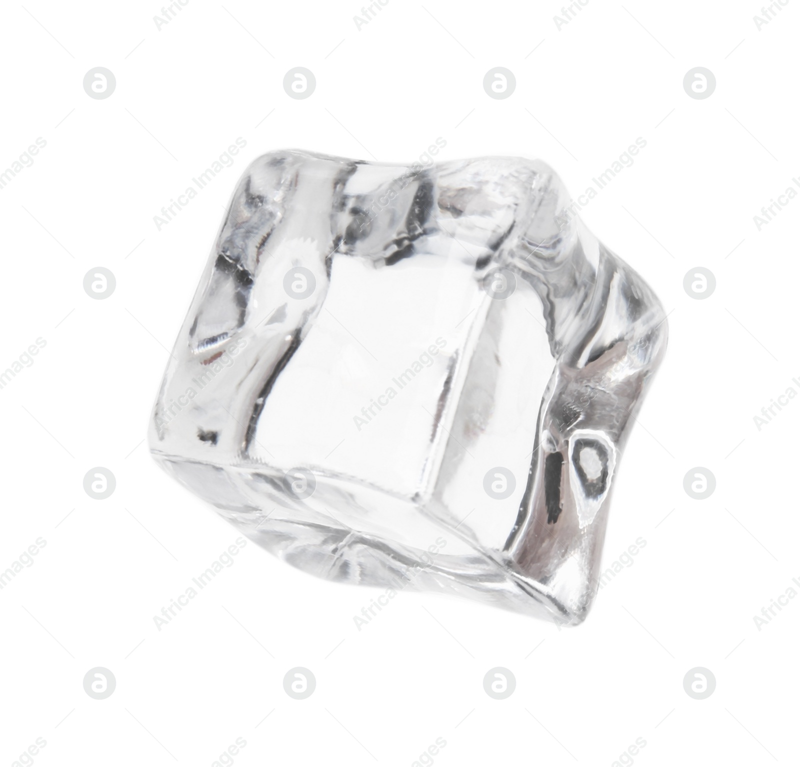 Photo of One crystal clear ice cube isolated on white