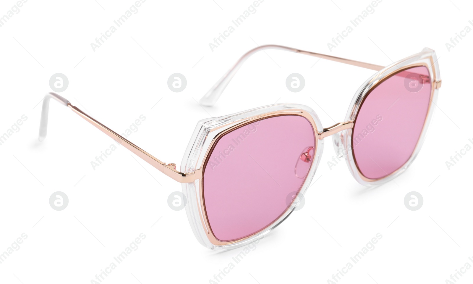 Photo of New stylish sunglasses isolated on white. Fashionable accessory