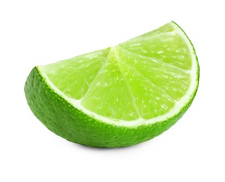 Slice of fresh green ripe lime isolated on white