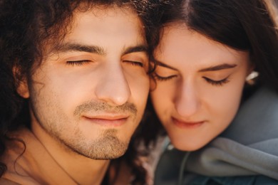 Portrait of young couple, closeup. Dating agency