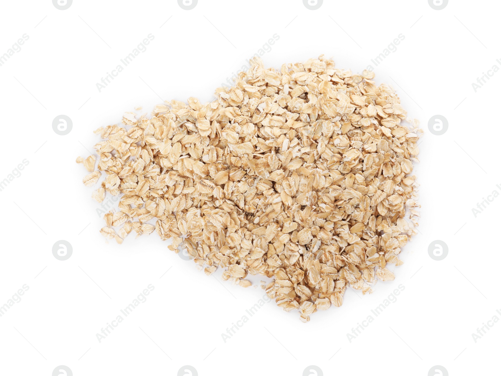 Photo of Pile of oatmeal isolated on white, top view