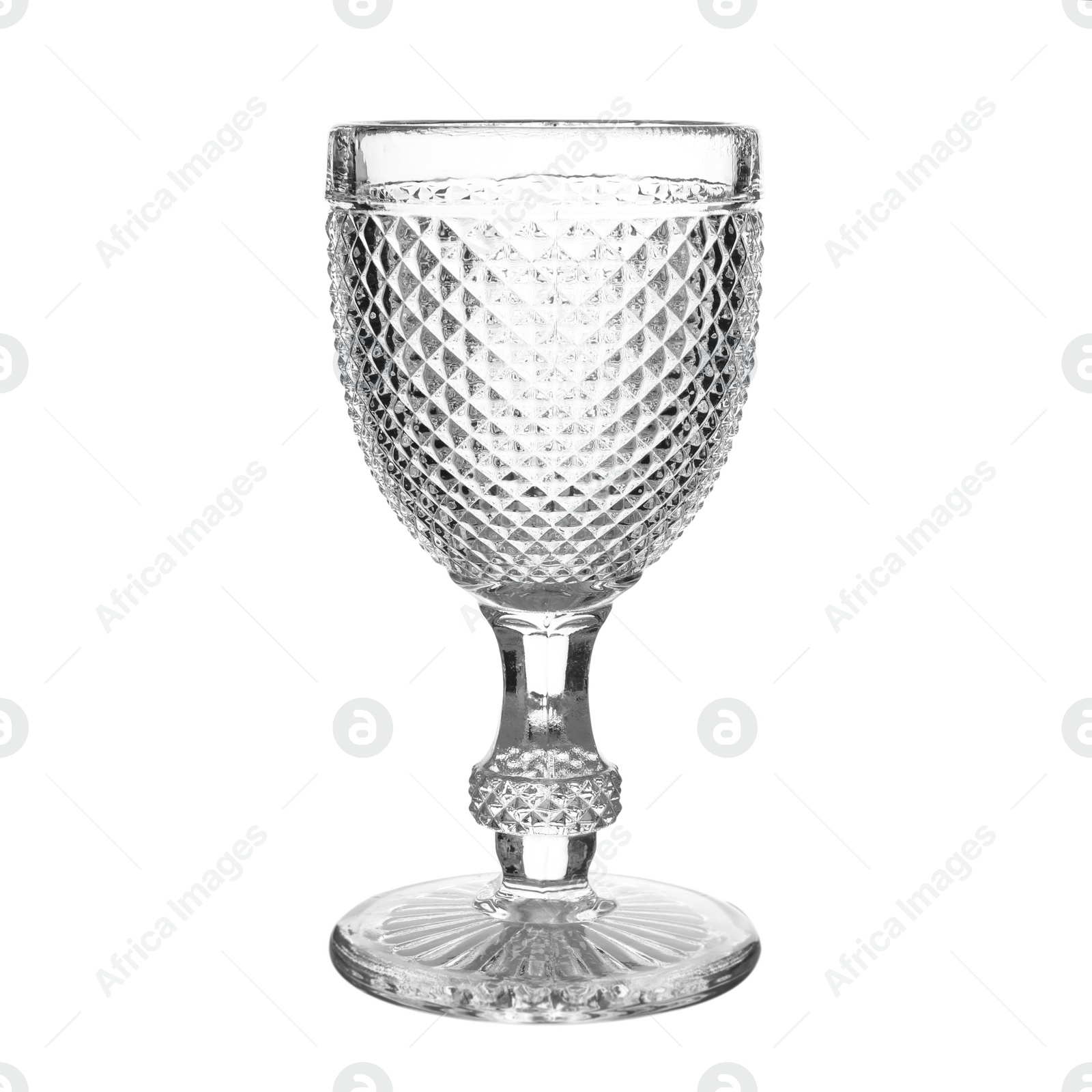 Photo of Empty clear glass for alcohol drink isolated on white