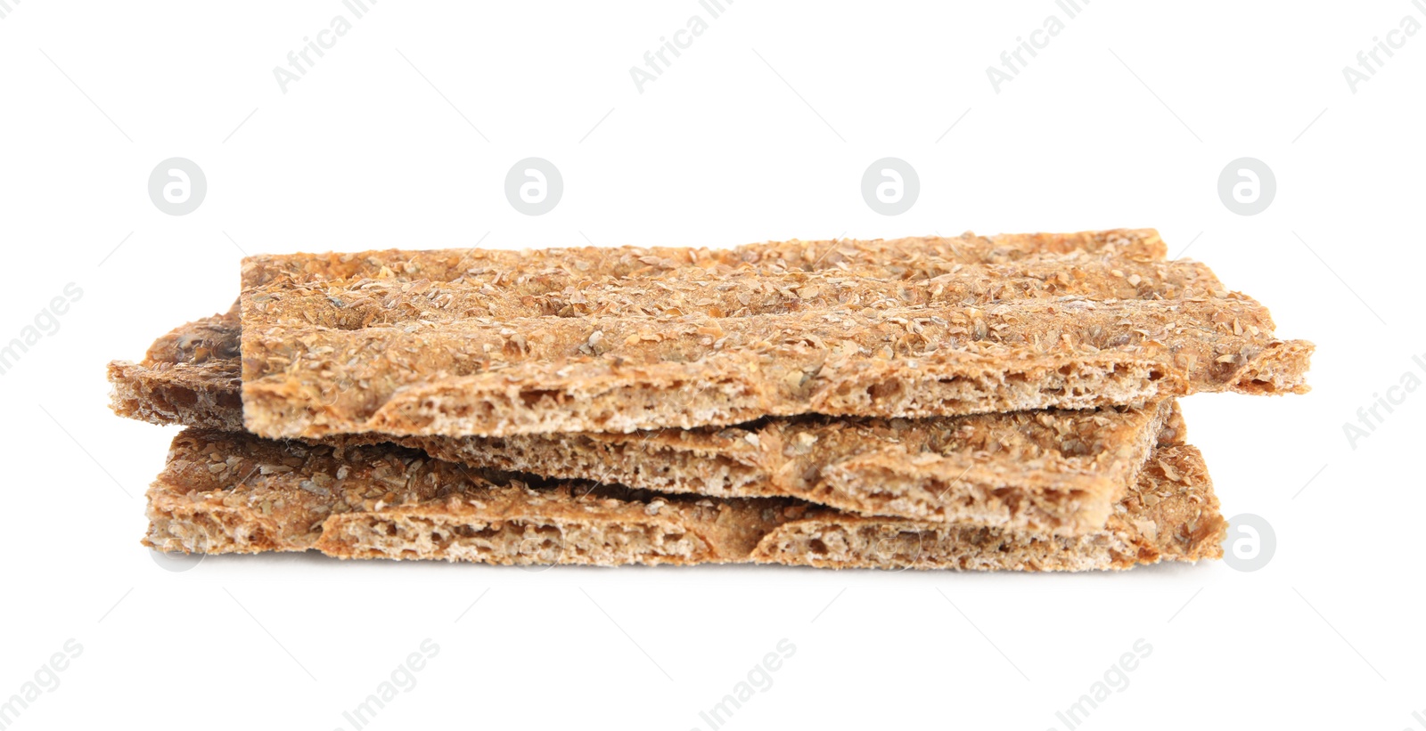 Photo of Fresh crunchy rye crispbreads on white background