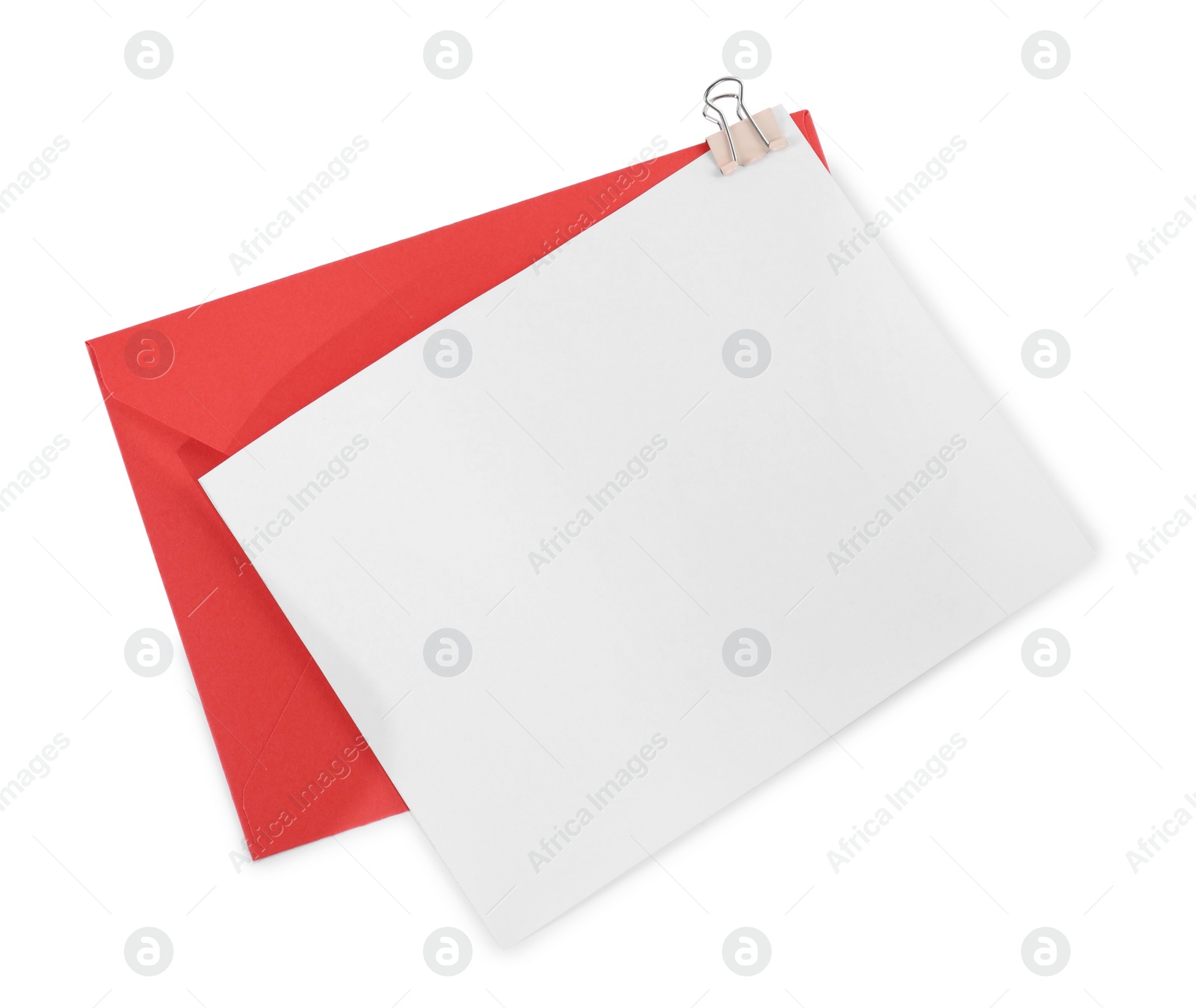 Photo of Blank card and letter envelope isolated on white, top view