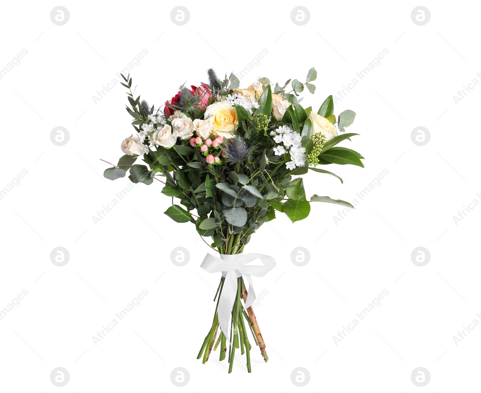 Photo of Beautiful bouquet with roses isolated on white