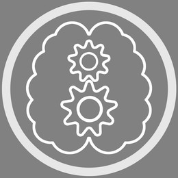 Image of Brain with gears in frame, illustration on grey background