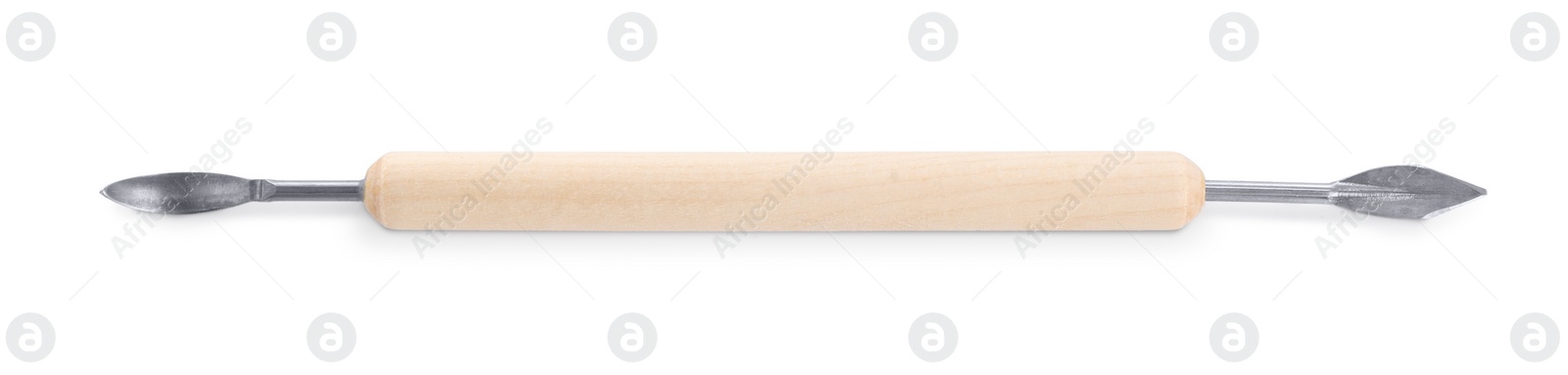 Photo of One wooden clay crafting tool isolated on white, top view