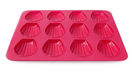 Photo of Red baking mold for madeleine cookies isolated on white