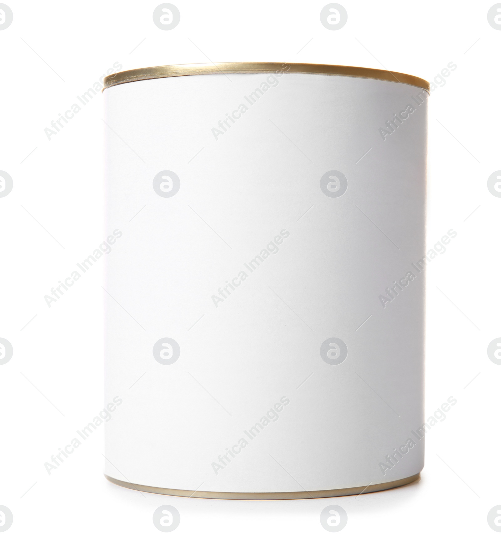 Photo of Closed tin can isolated on white, mockup for design