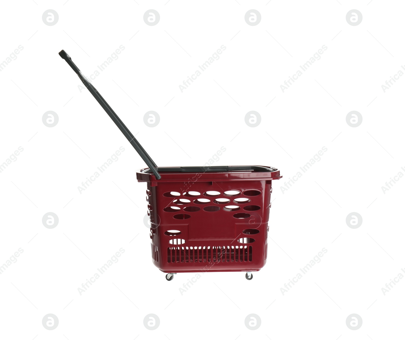 Photo of Red empty shopping basket isolated on white