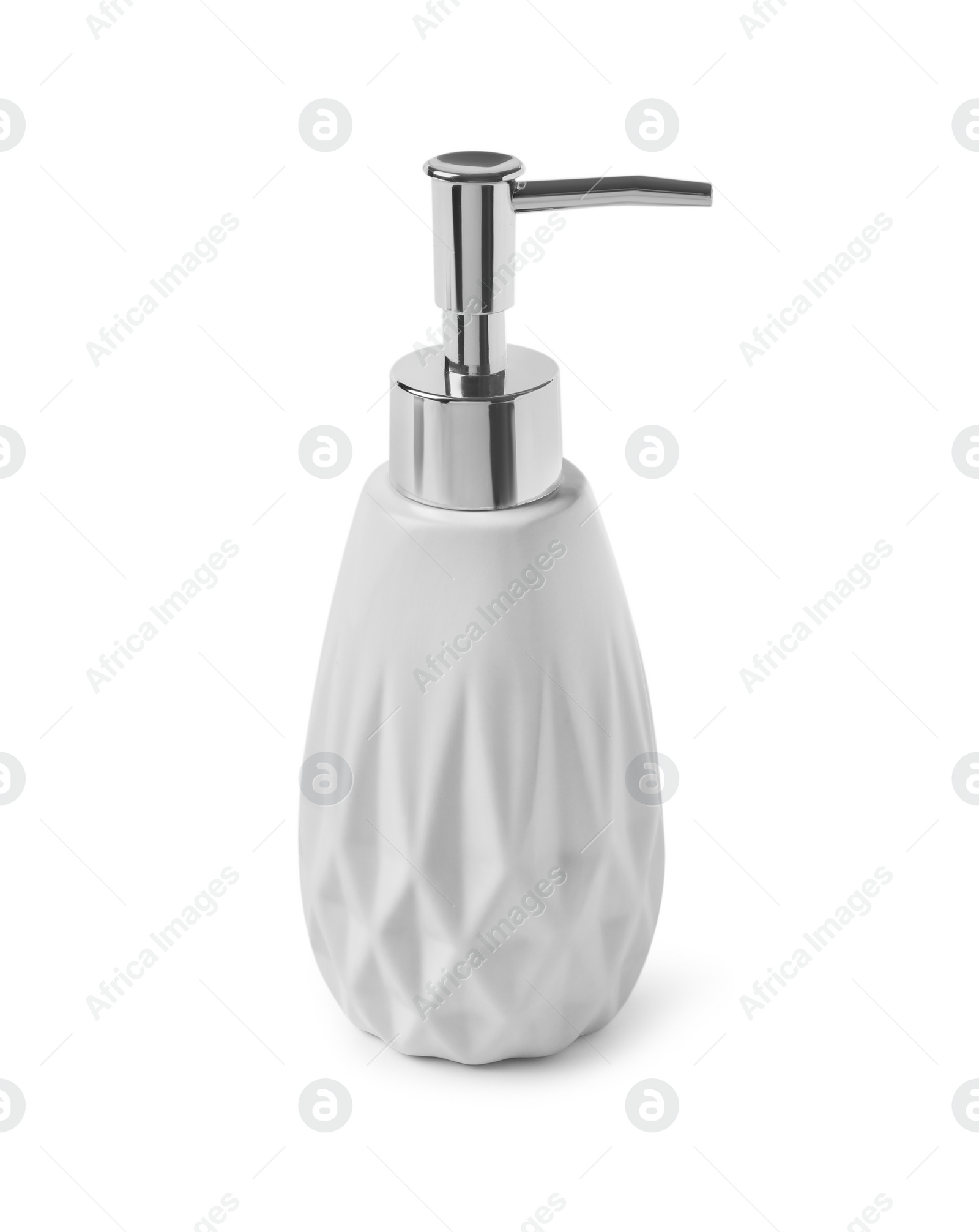 Photo of Bath accessory. Liquid soap dispenser isolated on white