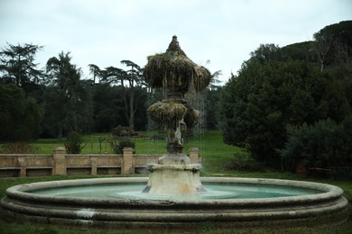 Beautiful view of fountain in park on cloudy day