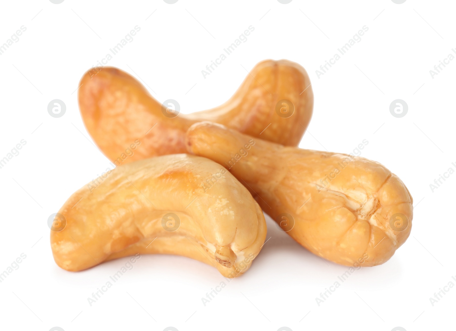 Photo of Pile of tasty organic cashew nuts isolated on white