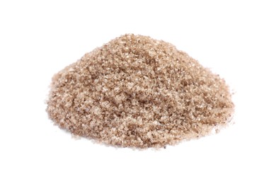 Photo of Heap of brown salt on white background