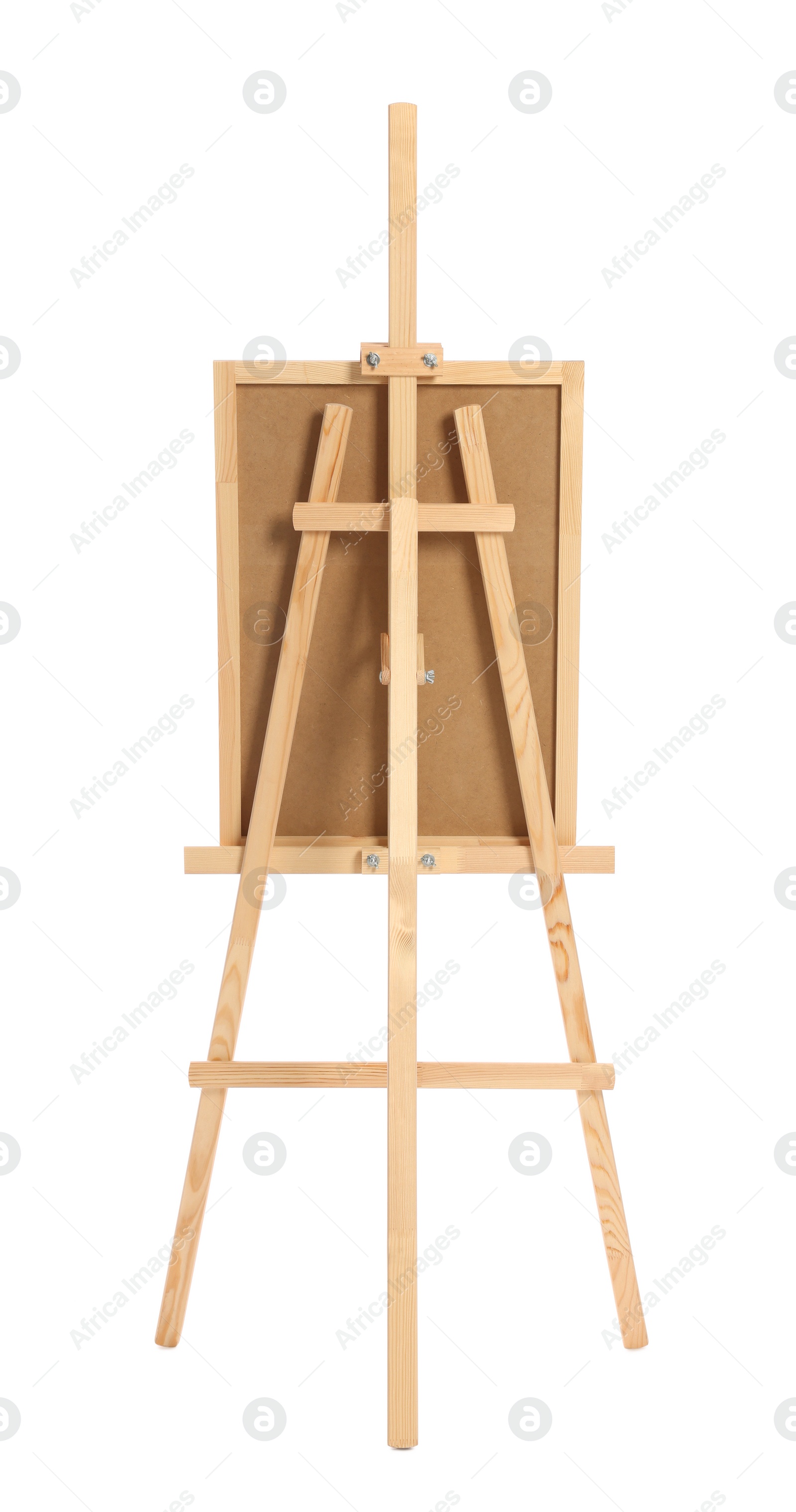 Photo of Wooden easel with board isolated on white. Artist's equipment