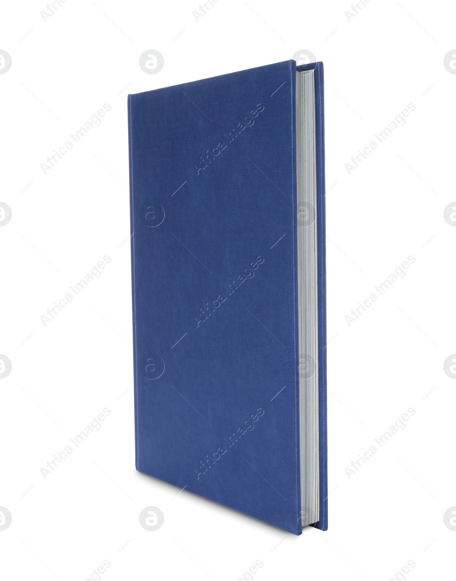 Photo of Closed book with blue hard cover isolated on white