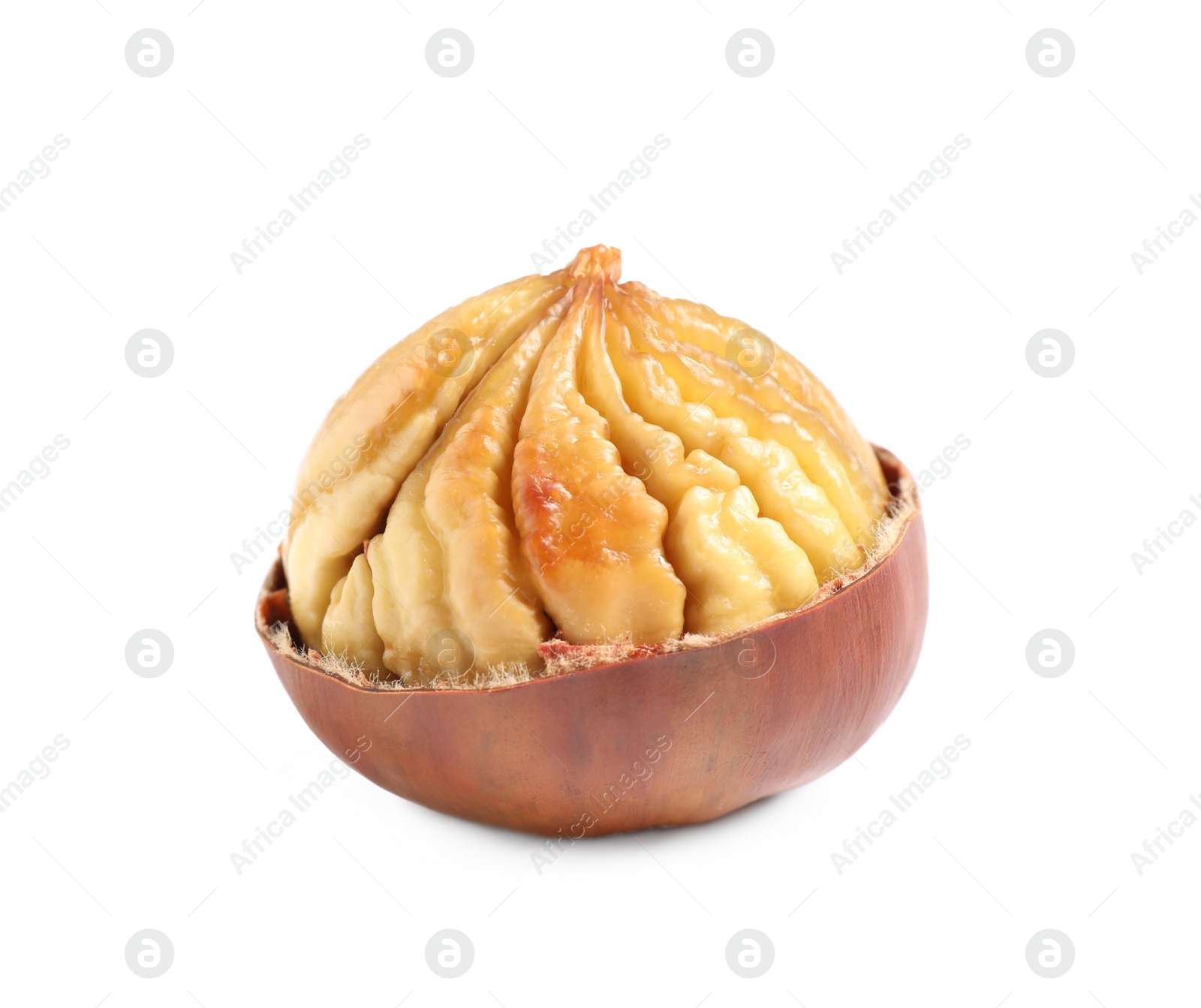 Photo of Delicious sweet roasted edible chestnut isolated on white