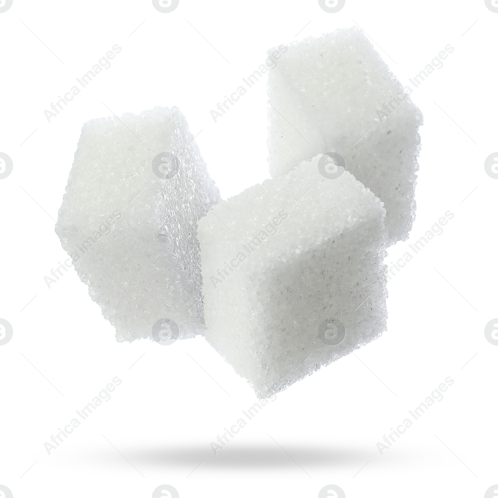 Image of Flying cubes of sugar on white background