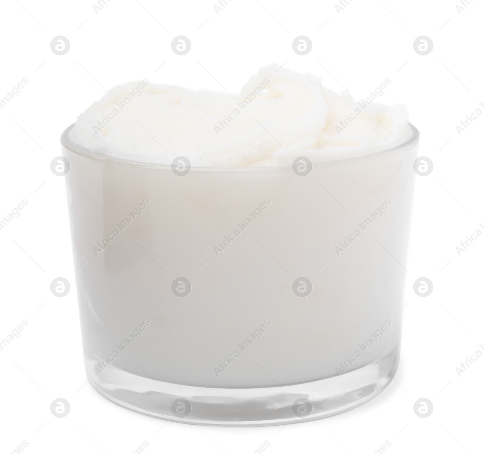 Photo of Delicious pork lard in glass isolated on white