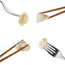 Image of Set of tasty dumplings isolated on white