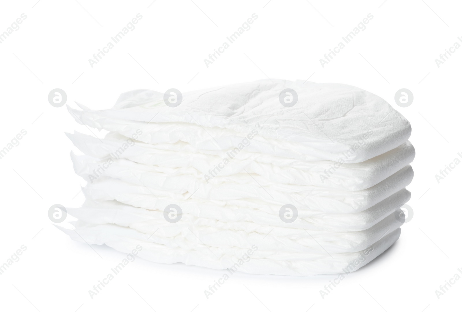 Photo of Stack of baby diapers isolated on white