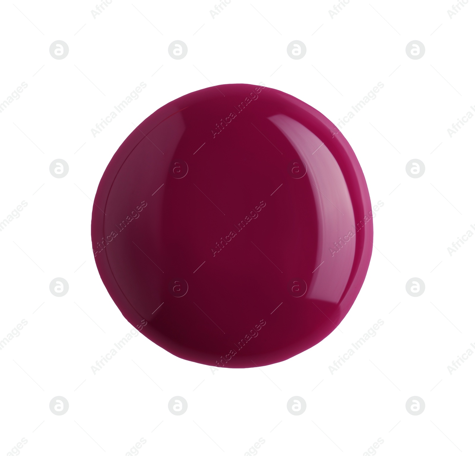 Photo of Sample of purple nail polish isolated on white, top view