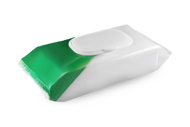 Wet wipes pouch with plastic lid isolated on white