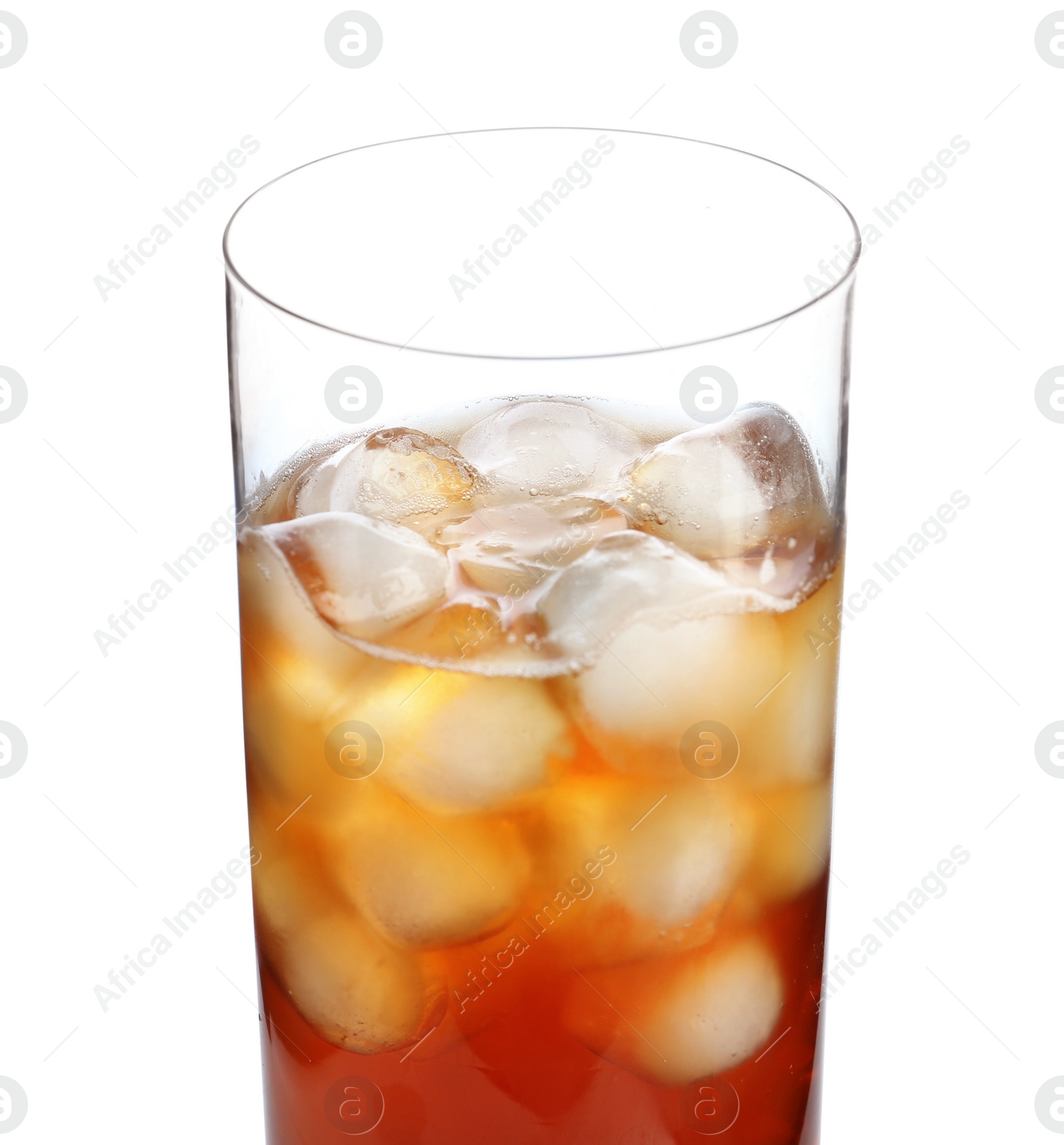 Photo of Glass of refreshing iced tea on white background