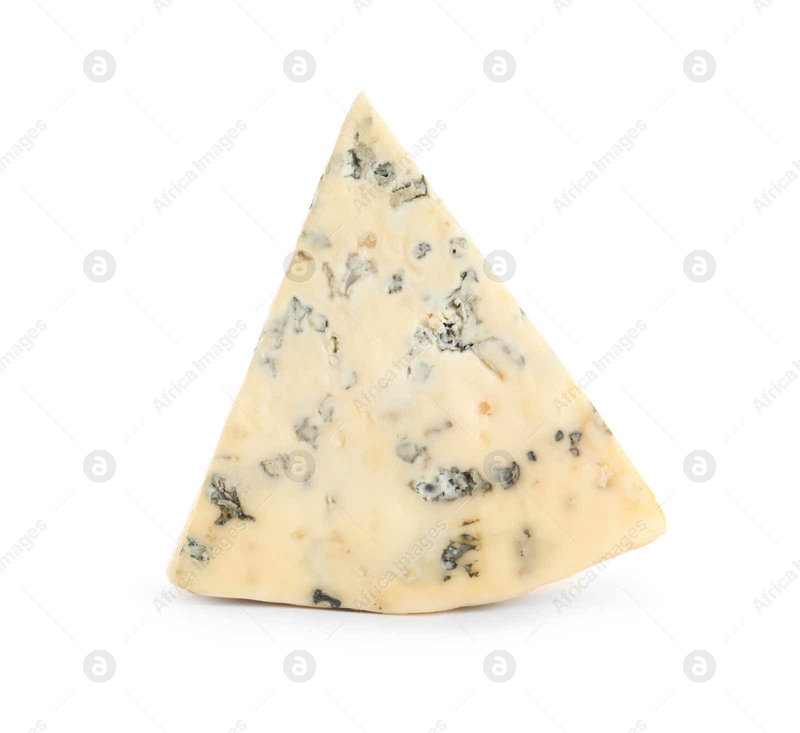 Photo of Piece of delicious blue cheese on white background